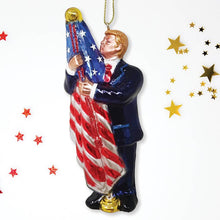 Load image into Gallery viewer, Donald Trump Kissing the American Flag Glass Ornament
