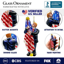 Load image into Gallery viewer, Donald Trump Kissing the American Flag Glass Ornament
